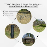 Outsunny Cenador Plegable 4x4 m Carpa de jardín con Doble Techo Altura Ajustable con Bolsa de Transporte de Acero Tela Oxford Protección UV para Fiestas Bodas Caqui y Café(m-6)
