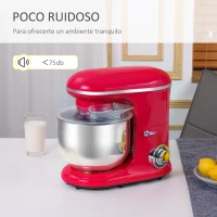 HOMCOM Batidora Amasadora para Repostería Profesional 1200W Robot de Cocina con 6 Velocidades Bol de Acero Inoxidable de 5,5 L y 3 Accesorios Incluidos 37x23x37 cm Rojo(m-6)