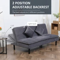 HOMCOM Divano Letto 2 Posti in Tessuto Effetto Velluto Grigio con Schienale Regolabile su 2 Livelli e Seduta Imbottita(m-5)