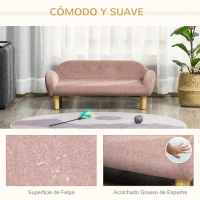 PawHut Sofá para Mascotas Tapizado en Terciopelo Suave Sofá Cama para Perros Gatos Medianos Pequeños Acolchado Grueso con Patas de Madera 70x40x28 cm Rosa(m-5)