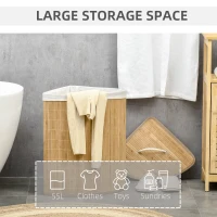 HOMCOM Bamboo Laundry Basket with Lid, 55 Litres Laundry Hamper with Removable Washable Lining,  Corner Washing Baskets, 38 x 38 x 57cm, Natural(m-4)