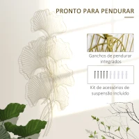 HOMCOM Decoração de Parede de Metal Folhas de Ginkgo 3D Arte de Parede Suspensa  51x94,5cm Dourado(m-5)