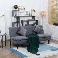 HOMCOM Divano Letto 2 Posti in Tessuto Effetto Velluto Grigio con Schienale Regolabile su 2 Livelli e Seduta Imbottita(m-2)