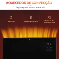 HOMCOM Aquecedor Elétrico 1000W/2000W Aquecedor por Convecção de Parede com Ecrã LED Termostato Regulável 78x24x52 cm Preto(m-6)