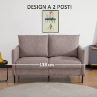 HOMCOM Divano 2 Posti in Legno per Casa e Ufficio con Seduta Rivestita in Tessuto Effetto Lino, 138x83x85 cm, Caffè(m-6)