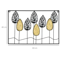 HOMCOM Decoração de Parede de Metal 3D Folhas de Abeto Arte de Parede Suspensa 40x60cm Preto e Amarelo(m-3)