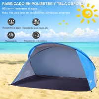 Outsunny Tienda de Playa Carpa para Playa Máximo 2 Personas Ligera Plegable y Portátil con Bolsa de Almacenaje 225x145x115cm Azul(m-7)
