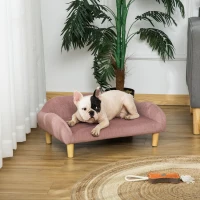 PawHut Sofá para Mascotas Tapizado en Terciopelo Suave Sofá Cama para Perros Gatos Medianos Pequeños Acolchado Grueso con Patas de Madera 70x40x28 cm Rosa(m-10)