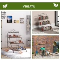 Jardiniera de Exterior Outsunny cu 3 Niveluri pentru Ornamente, Raft pentru Plante de Gradina din Metal, 60,5x59,5x95,5cm, Maro(m-6)