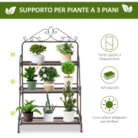 Jardiniera de Exterior Outsunny cu 3 Niveluri pentru Ornamente, Raft pentru Plante de Gradina din Metal, 60,5x59,5x95,5cm, Maro(m-4)