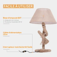 HOMCOM Lampe de table - lampe à poser style marin - Ø 40 x 65H cm - abat-jour PVC revêtement lin beige(m-6)