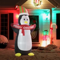 HOMCOM Pinguino Gonfiabile Gigante, Decorazione Natalizia Gonfiabile per Esterno con Luci LED, 130x75x243cm(m-2)