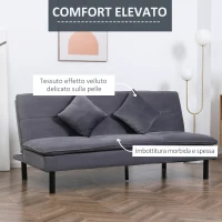 HOMCOM Divano Letto 2 Posti in Tessuto Effetto Velluto Grigio con Schienale Regolabile su 2 Livelli e Seduta Imbottita(m-4)