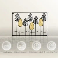 HOMCOM Decoração de Parede de Metal 3D Folhas de Abeto Arte de Parede Suspensa 40x60cm Preto e Amarelo(m-5)