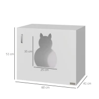 PawHut Casa para Gatos de Madeira Móvel Caixa de Areia para Gatos com Porta com Dobradiça e Orifício de Entrada em Forma de Gato Caverna para Gato 60x41x51cm Branco(m-3)