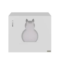 PawHut Casa para Gatos de Madeira Móvel Caixa de Areia para Gatos com Porta com Dobradiça e Orifício de Entrada em Forma de Gato Caverna para Gato 60x41x51cm Branco(m-10)