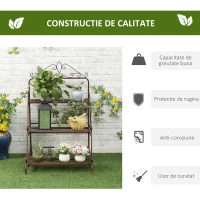 Jardiniera de Exterior Outsunny cu 3 Niveluri pentru Ornamente, Raft pentru Plante de Gradina din Metal, 60,5x59,5x95,5cm, Maro(m-5)