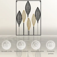 HOMCOM Decoração de Parede de Metal de Folhas de Banana 3D Arte de Parede Suspensa  50x70cm Preto e Bege(m-7)