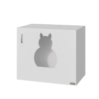 PawHut Casa para Gatos de Madeira Móvel Caixa de Areia para Gatos com Porta com Dobradiça e Orifício de Entrada em Forma de Gato Caverna para Gato 60x41x51cm Branco(m-9)