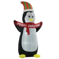 HOMCOM Pinguino Gonfiabile Gigante, Decorazione Natalizia Gonfiabile per Esterno con Luci LED, 130x75x243cm(m-11)