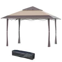 Outsunny Cenador Plegable 4x4 m Carpa de jardín con Doble Techo Altura Ajustable con Bolsa de Transporte de Acero Tela Oxford Protección UV para Fiestas Bodas Caqui y Café(m-11)
