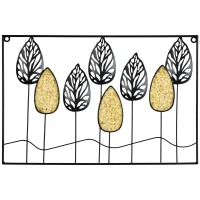 HOMCOM Decoração de Parede de Metal 3D Folhas de Abeto Arte de Parede Suspensa 40x60cm Preto e Amarelo(m-1)