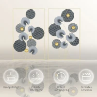 HOMCOM Dekoracje Ścienne Metalowe W Zestawie 2 sztuki, Design 3D, Motyw Liścia Lotosu, Jasnoszary + Ciemnoszary(m-6)