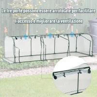 Outsunny Serra da Giardino a Tunnel con 4 Porte Avvolgibili in Acciaio e PVC Trasparente 296x100x80cm(m-6)