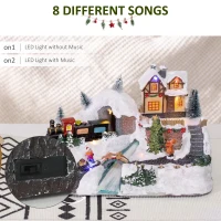 HOMCOM Animated Christmas Village Scene, Battery-Operated Musical Holiday Decoration with LED Light, Fibre Optic River, Moving Train for Tabletop(m-6)