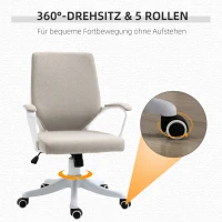 Vinsetto Office Chair Desk Chair Home Office Chair with Rocking Function Backrest Height Adjustable Thickly Padded Ergonomic 360° Swivel Wheels Polyester Nylon PP Beige+White 62x69x92-100 cm(m-7)