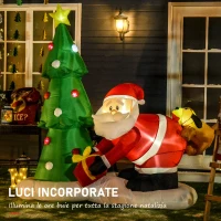 HOMCOM Babbo Natale Gonfiabile Gigante 210cm da Interno e da Esterno, Impermeabile con Albero di Natale e 13 Luci a LED(m-6)
