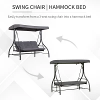 Outsunny Balansoar de Gradina 3 Locuri, Balansoar Pat pentru Exterior cu Baldachin Reglabil, din Otel si Poliester 200x125x170cm Gri(m-5)