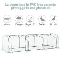 Outsunny Serra da Giardino a Tunnel con 4 Porte Avvolgibili in Acciaio e PVC Trasparente 296x100x80cm(m-4)