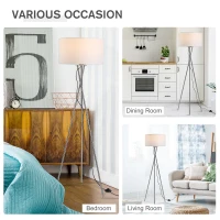 Homcom Lampa de Podea cu Baza tip Trepied si Abajur din Tesatura Alba(m-5)