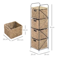 HOMCOM Mobilier cu 4 Coșuri pentru Casă din Alge marine și Fier, 20x20x78cm Negru și culoare naturală(m-3)