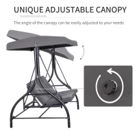 Outsunny Balansoar de Gradina 3 Locuri, Balansoar Pat pentru Exterior cu Baldachin Reglabil, din Otel si Poliester 200x125x170cm Gri(m-4)