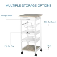 Homcom Carucior Bucatarie Alb – Compact & Eficient, 82 cm(m-8)
