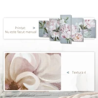 HOMCOM panza de perete 5 piese cu flori de bujor, tablouri de perete pentru living, dormitor, 200 x 100 cm(m-4)