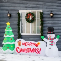 HOMCOM Albero di Natale Gonfiabile 163cm con Pupazzo di Neve e Scritta, Gonfiatore e Luci, Decorazione Natalizia da Esterno(m-10)