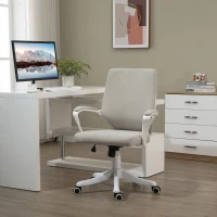 Vinsetto Office Chair Desk Chair Home Office Chair with Rocking Function Backrest Height Adjustable Thickly Padded Ergonomic 360° Swivel Wheels Polyester Nylon PP Beige+White 62x69x92-100 cm(m-10)
