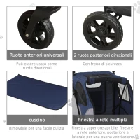 PawHut Passeggino per Cani fino a 30kg Pieghevole con Manubrio Regolabile, Grigio e Blu(m-6)