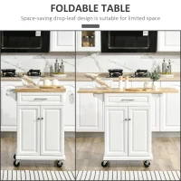 HOMCOM Carucior de bucatarie dulap 4 roti 360° sertar din lemn alb(m-7)