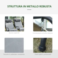 Outsunny Dondolo da Giardino 2 Posti con Sedute Separate e Tetto Parasole, Acciaio e Poliestere, 170x136x170cm Grigio(m-6)