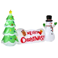 HOMCOM Albero di Natale Gonfiabile 163cm con Pupazzo di Neve e Scritta, Gonfiatore e Luci, Decorazione Natalizia da Esterno(m-1)