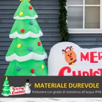 HOMCOM Albero di Natale Gonfiabile 163cm con Pupazzo di Neve e Scritta, Gonfiatore e Luci, Decorazione Natalizia da Esterno(m-6)