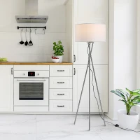 Homcom Lampa de Podea cu Baza tip Trepied si Abajur din Tesatura Alba(m-11)