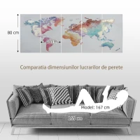 HOMCOM 5 Piese Canvas Wall Art Harta Lumii, Tablouri de Perete pentru Decor Dormitor Sufragerie, 80 x 40 cm x 4(m-6)