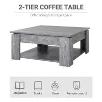 Homcom Masa de cafea joasa moderna 2 nivele din lemn cu efect de ciment 80x80x36cm(m-5)