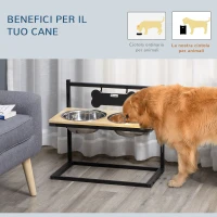 PawHut Ciotole per Cani Rialzate con Altezza Regolabile in Legno e Acciaio Inox, 58x32x50cm, Colore Naturale(m-5)