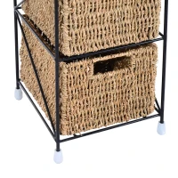 HOMCOM Mobilier cu 4 Coșuri pentru Casă din Alge marine și Fier, 20x20x78cm Negru și culoare naturală(m-11)